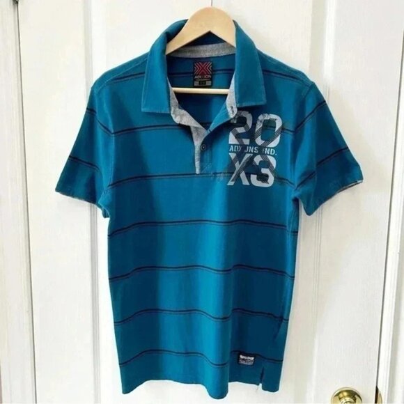 AdiXion Mens Polo Shirt Short Sleeves Green with Black Stripes Size Medium - Picture 2 of 13